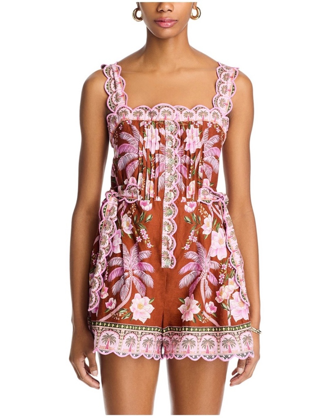 FARM Rio Palm Dream Euroflax Pleated Romper, NWT 🇧🇷